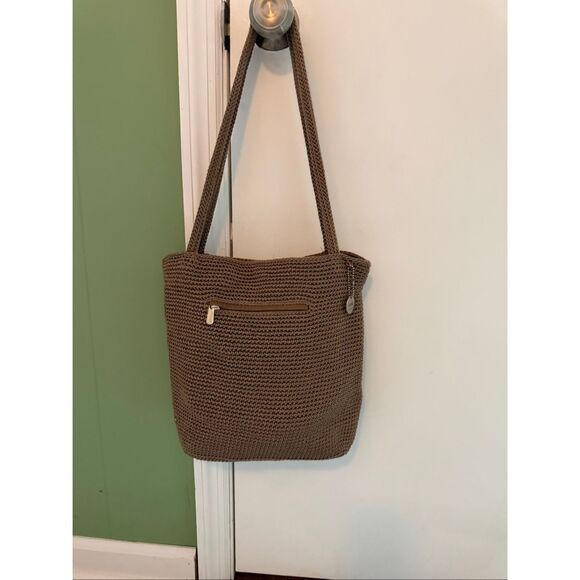 The Sak Crochet Shoulder Bag Taupe Woven Boho Casual Everyday Purse - Picture 3 of 10
